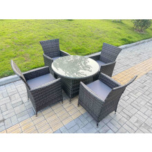 Fimous 5-Piece PE Rattan Garden Furniture 4 Seater Garden Big Round Table and Chairs for Patio Dark Grey Mixed