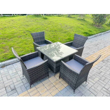 Fimous Rattan Garden Furniture Dining Set 4-seater Patio Rectangular Table Chairs Outdoor Dark Grey Mixed