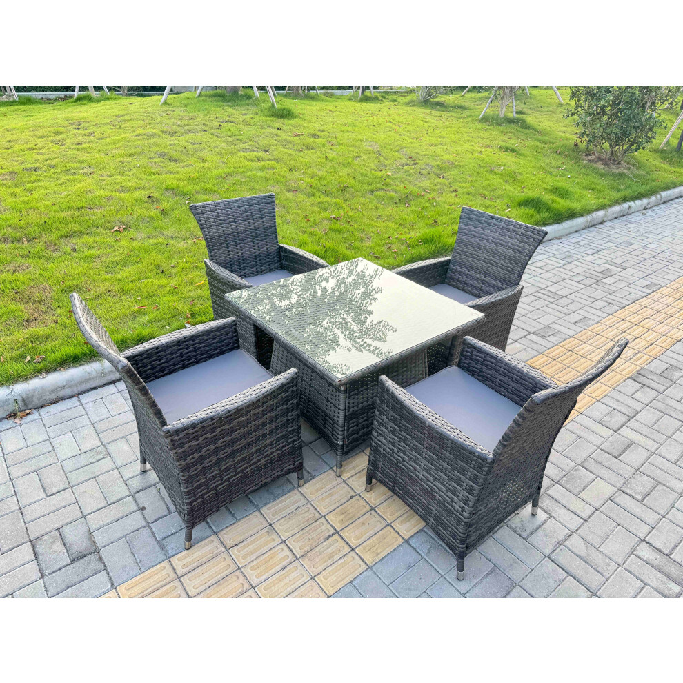 Fimous Rattan Garden Furniture Dining Set 4-Seater Patio Rectangular Table Chairs Outdoor Dark Mixed Grey Size 4