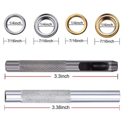 Kit de 100 œillets 1/4 pouce avec kit d'outils d'installation 3 pièces, 2 couleurs 1