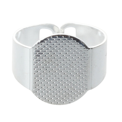 10 x Base de Anillo Ajustable Oval Baado Plata DIY 15 mm 1