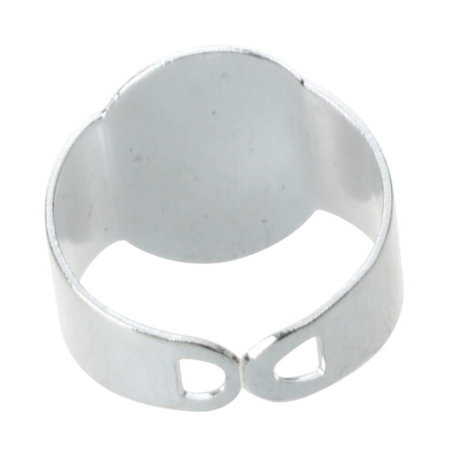 10 x Base de Anillo Ajustable Oval Baado Plata DIY 15 mm 2