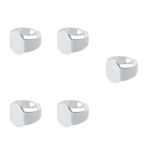 10 x Base de Anillo Ajustable Oval Baado Plata DIY 15 mm