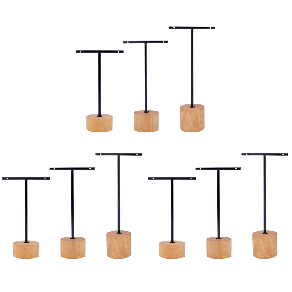 3 Stk. T-Bar øReringe Display Stand Med Træ Til Fotograferingsrekvisitter A-image
