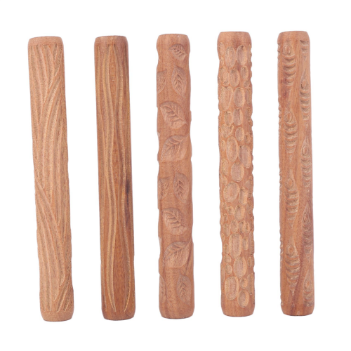 5PCS Pottery Tools Wood Hand Rollers for Clay Clay Stamp Clay Roller 1