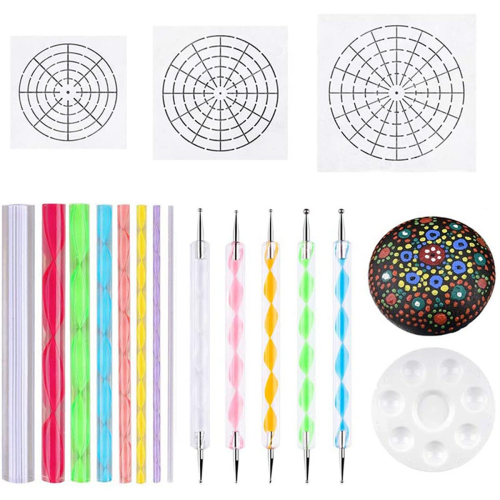 Mandala Dotting Stencil Værktøjer Stenmalingssæt (17 stk.) 1