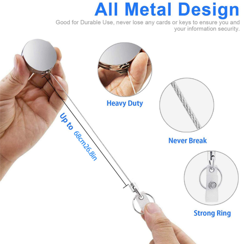 2Pcs Retractable Pull Key Ring ID Badge Lanyard Name Tag Card Clip 2