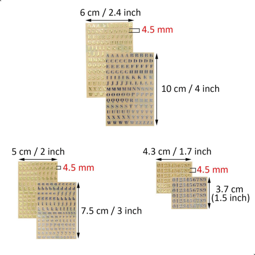 6 Sheets Small 0.18 Inch Alphabet Number Stickers Glitter (4.5mm) 1