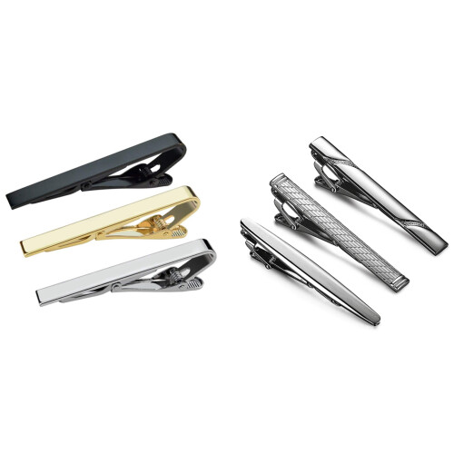 3 peças de prendedor de barra de gravata, cor prata masculina, dourado e preto, 2,2 polegadas