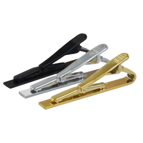 Fermacravatta da uomo, 3 pezzi, argento, oro e nero, 2,2 pollici 2