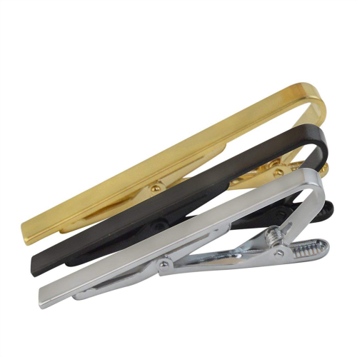 Fermacravatta da uomo, 3 pezzi, argento, oro e nero, 2,2 pollici 1