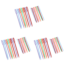 18 kpl muovisia käsinompelulangan parsinneuloja 9,3 cm; 7 cm kukin, 9 kpl