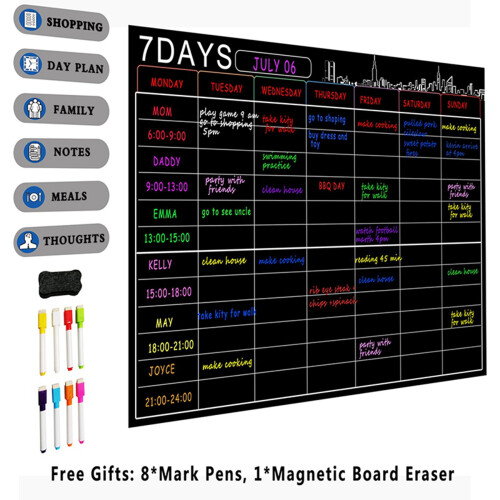 Conjunto de 2 calendários magnéticos de apagamento a seco, organizador de 16 x 12 polegadas, quadro branco 1