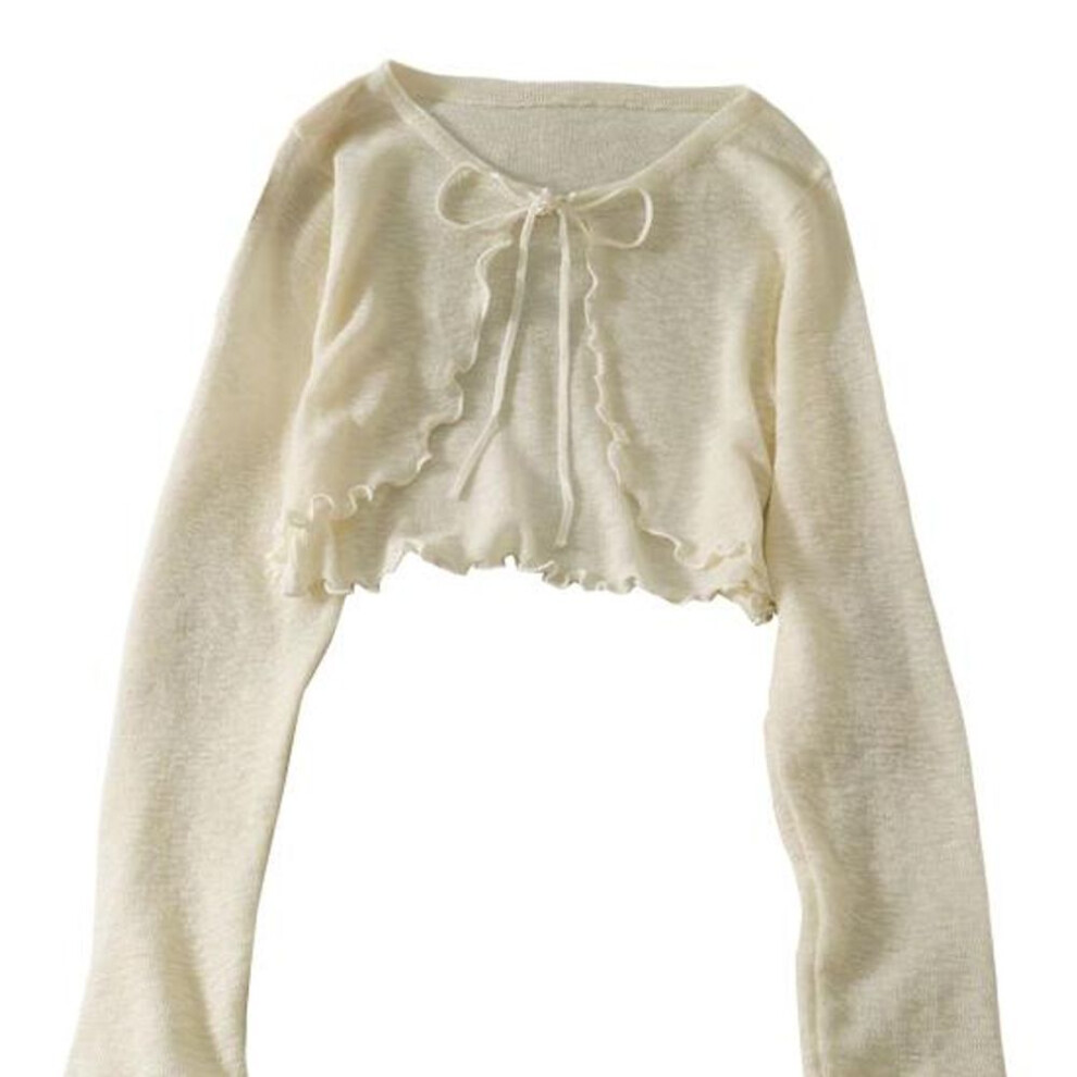 (beige) Sun Knit Cardigan For Women Tie Front Long Sleeve Sheer Mesh Beach