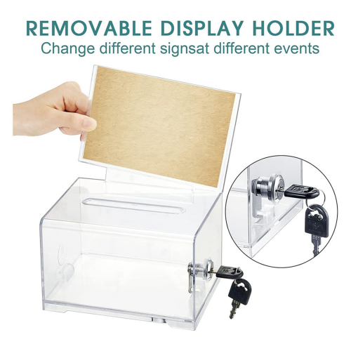 1 Pack Acrylic Donation Box with Lock, Clear Ballot Box 1