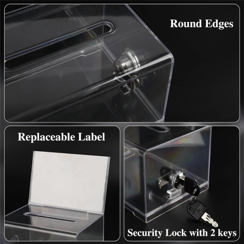 1 Pack Acrylic Donation Box with Lock, Clear Ballot Box 2