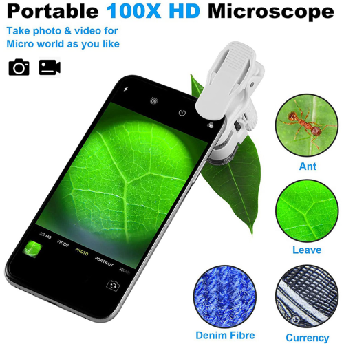 100X Zoom Clip-on Microscope with LED Light, Magnifying Lens Glass 2