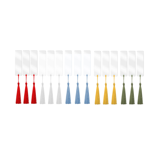 15 PCS Rectangle Acrylic Bookmark Blank Clear with Colorful Tassels 1
