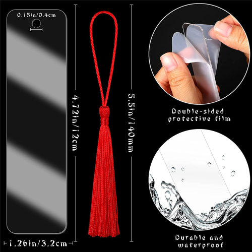 15 PCS Rectangle Acrylic Bookmark Blank Clear with Colorful Tassels 1