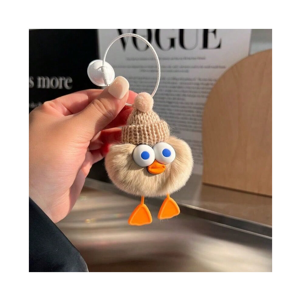 (E Big Eye Plush Duck-Milk Tea Color) Plush lazy rabbit fur big-eyed duck keychain pendant couple bag car ornaments claw machine ornaments gifts-image-OPC-PJ8PVFT-NEW