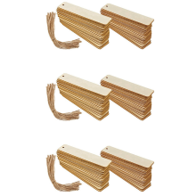 100Pcs Wooden DIY Bookmark Blank Bookmarks with Ropes Wooden