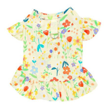 (yellow, M) Cherry/flower Printed Dog Dress Summer Pet Princess Skirt For Small Medium Girl