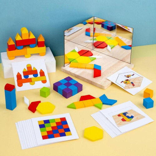 Kids Sensory Logic Thinking 3D Puzzle Blocks Color Shape Cognitive Table Toys 2