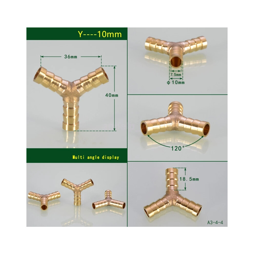 (Y?10Mm?) Brass T Piece Y Piece 4 Way Joiner Fuel Hose Joiner Tee Connector Air Water Gas 4069369105197