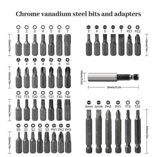 Rechargeable Electric Screwdriver Easy to Use with Front Led Work Light 44 Pcs 1
