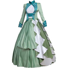 (Größe:S) Damen Mina Harker Grünes Kleid Cosplay Kostüm Viktorianisches Bustle Kleid