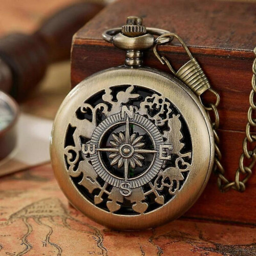 (silvery) Engrave Pocket Watch Compass Retro Hiking Belt Chain Camp Compass For Sailing 2