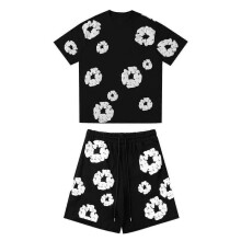 (L, black) Women's And Men's Casual Loose Fitting Printed T-shirt And Shorts Two-Piece Street Fashion Trend Short Sleeves+shorts