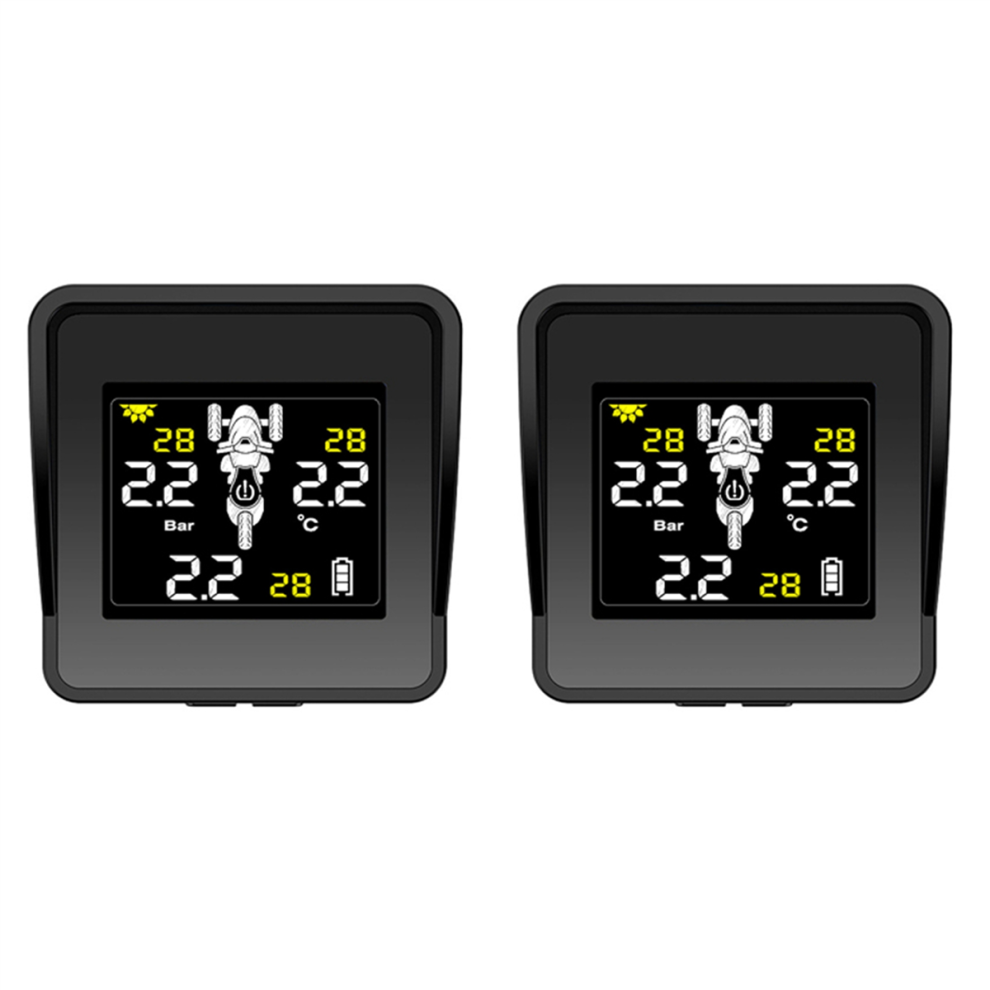 Solar Wireless Motorcycle Tpms Tire Pressure Monitor Lcd 3 External 4714012603093