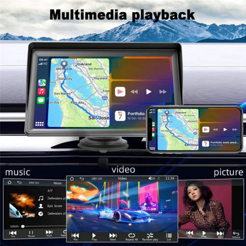 Draagbaar dashboard CarPlay-display met 7 inch touchscreen en GPS-navigatie 2