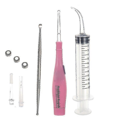 1set Tonsil Stone Remover Tools Kit Ear Wax Remover Led Light with 3 Tips Earpick 12cc Irrigator Syringe Clean Care Tool
