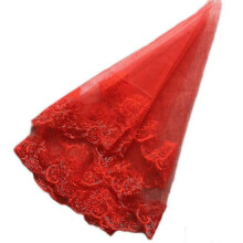 (Red) Wedding Single Layer Veil With Non-slipped Embroidered Edge Headdress For Wedding Masquerades Dating
