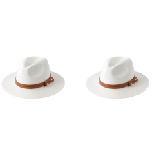 2X Women/Men Wide Brim Beach Cap UV Protection Fedora Hat Milky White