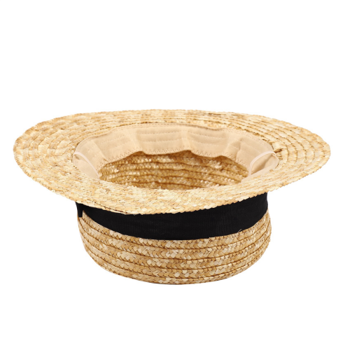 Girls Straw Hat Bowknot Sun Hat Beach Round Flat Top Fedora Hat 2