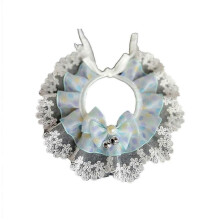 (M, Blue) 1 Set Pet Saliva Towel Lace Stitching Soft Faux Pearl Decor Pet Cat Dog Bowknot Neckerchief Pet