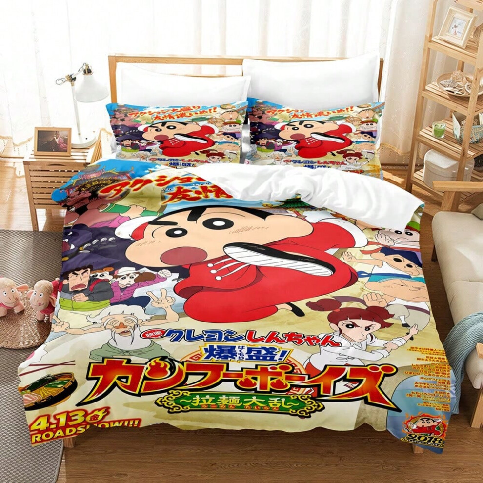 (3, 135*200 two-piece set) Crayon Shin-chan 3D digital printed quilt cover three-piece bed sheet set-image-OPC-PJ8QRSJ-NEW