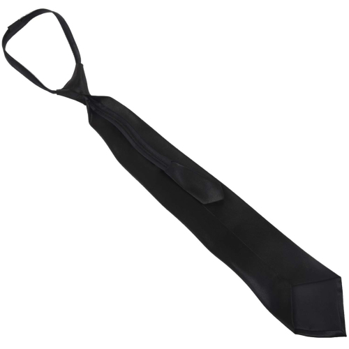 Heren effen zwarte polyester stropdas met rits, gladde stropdas met rits 2