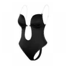 (L(36), Black) Women Plunging Deep V-neck Body Shaper Strapless Backless Bodysuit Shapewear U Plunge Seamless Thong Full Bodysuits