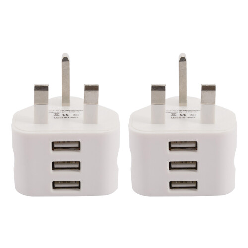 2X Universal USB UK Stik 3-benet vægopladeradapter (3 porte)