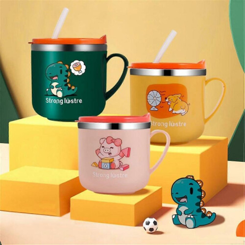 (Yellow) 270ml Learn Drinking Cup Easy to Use Convenient Lovely Dinosaur Kid Sippy Cup for Child 1