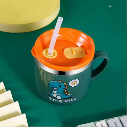 (Yellow) 270ml Learn Drinking Cup Easy to Use Convenient Lovely Dinosaur Kid Sippy Cup for Child 2