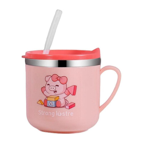 (Pink) 270ml Learn Drinking Cup Easy to Use Convenient Lovely Dinosaur Kid Sippy Cup for Child