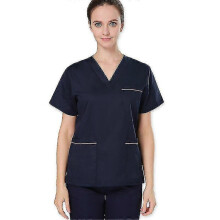 (s, dark blue) Scrub Set For Women - Enhanced V-neck Top & Multi Pocket Pants High Quality