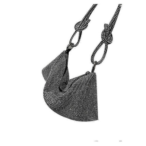 (Silver Black)Women's Rhinestone Underarm Bag Full Rhinestone Handbag