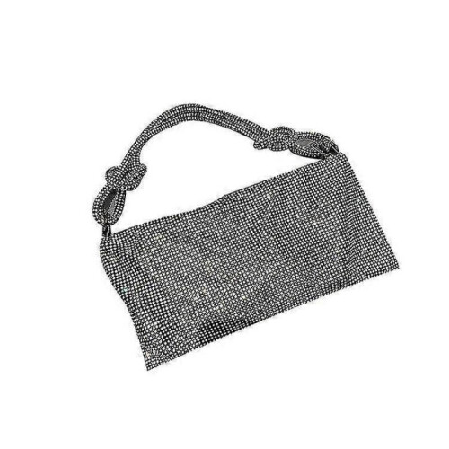 (Silver Black)Women's Rhinestone Underarm Bag Full Rhinestone Handbag 1
