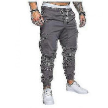(Gray) Men's Cargo Elastic Waist Joggers Pants